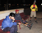 Mark, Bryan, and Brian break at West Sacramento City Hall on the February 6, 2006 Monday Night Skate.