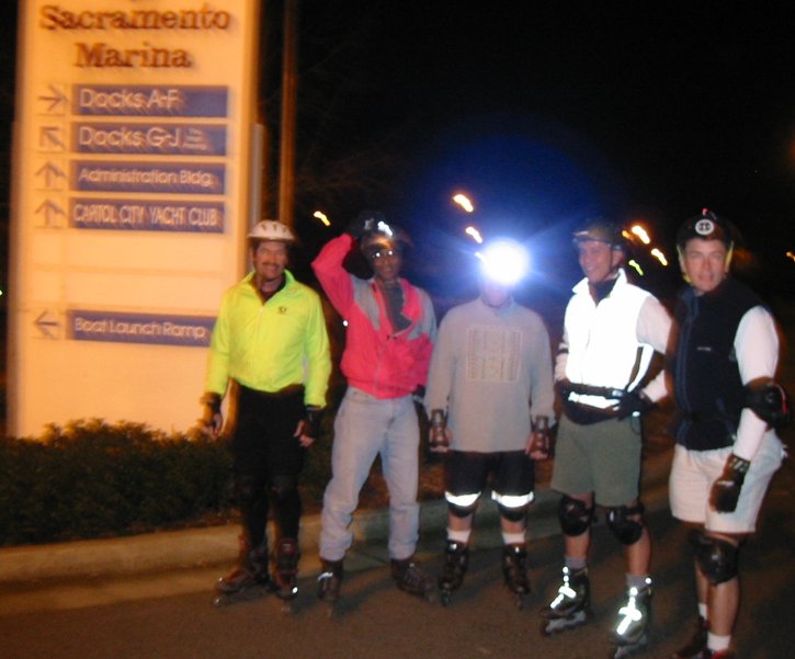 Gordon, Brian Mitchell, Steve, and Patrick at the Sacramento Marina on the February 9, 2004 Monday Night Skate.