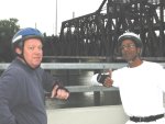 John and Bryan pose in front of the I Street Bridge on the April 19, 2004 Monday Night Skate.