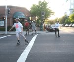 Mitchell, Steve, Martin, Gordon, and Peggy skate East on S Street on the May 12, 2003 Monday Night Skate.