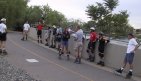Skaters regroup near the Sacramento River on the May 14, 2001 Monday Night Skate.