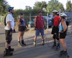Scott, Barbara, Chad, Steve, and Daidre on Sacramento River levee on June 11, 2001 Monday Night Skate.