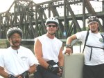 Ron, Will, and Craig pose in front of the I Street Bridge on the June 28, 2004 Monday Night Skate.