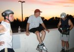 Guy, John, and Brian rest atop Sac State Parking Lot on the August 25, 2003 Monday Night Skate.