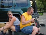 Barbara and Chad prepare for the August 26, 2002 Monday Night Skate.
