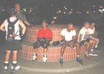 Guy, Martin, Steve, Donnie, Critter, and Mary rest at the Tower Theater on the September 2, 2002 Monday Night Skate.