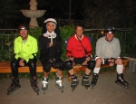 Gordon, Steve, Bernie, and Mitchell pose near the Tower Theater on the November 1, 2004 Monday Night Skate. Photo by Brian.