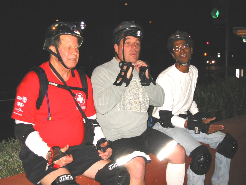 Bernie, Mitchell, Brian  pose near T Street & Alhambra Boulevard on the November 8, 2004 Monday Night Skate. Photo by Steve.