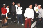 Alex, Linda, Vince, Steve, Guy, Derek, Chris, Vance at 3rd and Broadway on the November 11, 2002 Monday Night Skate.