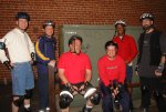 Chris, Guy, Mitchell, Lance, Alex, Brian at Andiamo's Parking Lot on the November 18, 2002 Monday Night Skate.