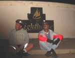 Mitchell and Bryan pose near the Lighthouse Golf Course on the November 24, 2003 Monday Night Skate.
