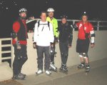 Brian, Guy, Gordon, Marci, and Bernie near Old Sacramento on the November 25, 2002 Monday Night Skate.  Photo by Steve Lee.