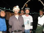 Gerald, Dean, Sam, Caemon, and Steve look past a string of lights on the December 8, 2003 Monday Night Skate.