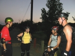 Steve, Adriana, Craig, and Martin regroup on the American River Parkway on the August 23, 2004 Monday Night Skate.