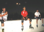 Martin, Steve, and Alex atop parking lot at Sac State  on the September 13, 2004 Monday Night Skate.