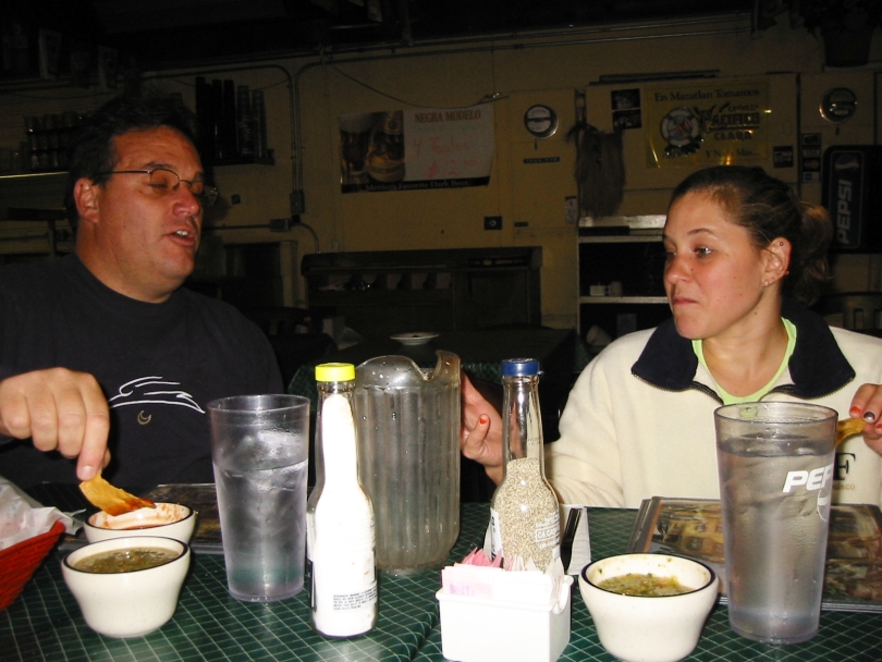 Mitchell and Jody relaxe at Vallejo's after the October 18, 2004 Monday Night Skate.