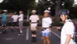 Skaters (Gordon, Larry, Steve, Dean, Gerald, and Mari) Grouping At 3rd and S For the September 11, 2000 Monday Night Skate.
